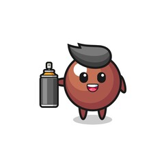 the cute chocolate ball as a graffiti bomber