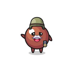 cute chocolate ball as veteran cartoon