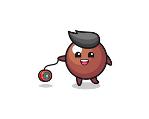 cartoon of cute chocolate ball playing a yoyo