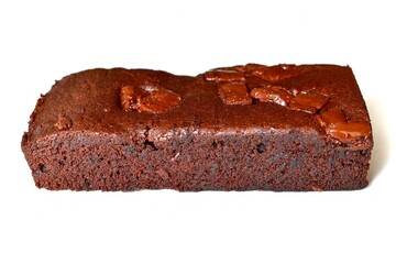 Chocolate flavored cakes, brownies, isolated on white background.