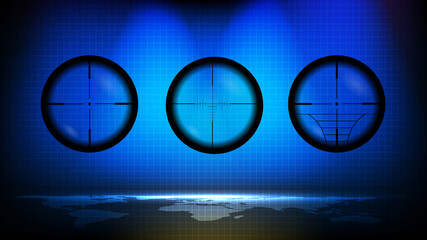 abstract futuristic background of blue technology sniper sight with measurement marks ui hud display sniper longest range gun