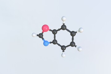 Benzoxazole molecule. Isolated molecular model. 3D rendering