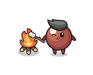 chocolate ball character is burning marshmallow