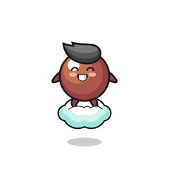 cute chocolate ball illustration riding a floating cloud
