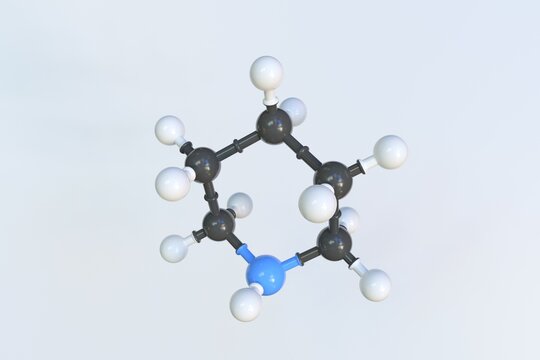 Molecule of piperidine, isolated molecular model. 3D rendering