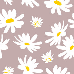 Seamless fabric wallpaper. Stylization with daisy patterns seamless joints.