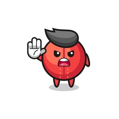 cricket ball character doing stop gesture