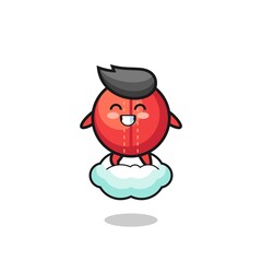 Obraz premium cute cricket ball illustration riding a floating cloud