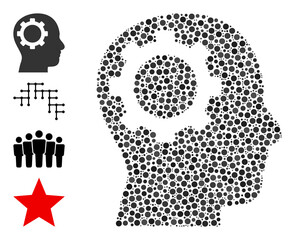 Circle composition intellect gear. Vector collage is based on intellect gear symbol, and designed with scattered spheric elements. Vector icon of intellect gear composed of scattered circle elements.