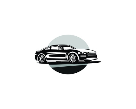 Vector Graphic Illustration Of A Black Mustang Car On A White Background.