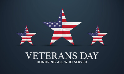 Veterans Day of USA with star in national flag colors american flag. Honoring all who served. Vector illustration.