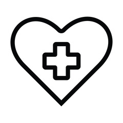 Heart icon with cross inside linear icon thin black line.Heart icon, healt care concept sign vector on white background.Simple medic support concept pictogram, infographic for ads app logo web button.