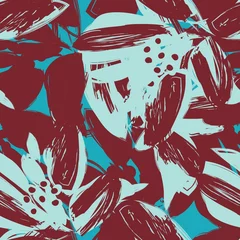 Deurstickers Bordeaux Floral penseelstreken naadloze patroon achtergrond