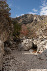 Large Boulders of Devils Hall Wash With Guadalupe Peak In The Distance