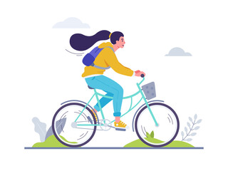 Young Girl Riding Bicycle Illustration