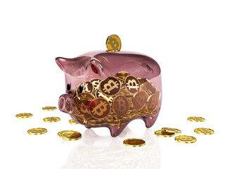 透明な豚の貯金箱　ビットコイン