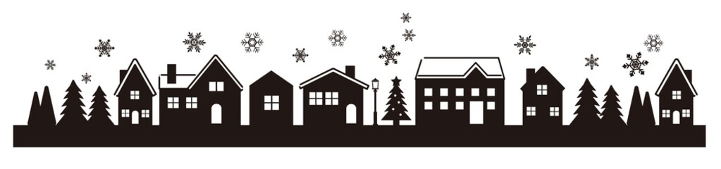 シンプルでかわいいクリスマスの街並みのベクターイラスト素材／ビル／家／シルエット