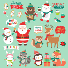 Obraz na płótnie Canvas Set of cute cartoon character illustration for christmas and new year celebration