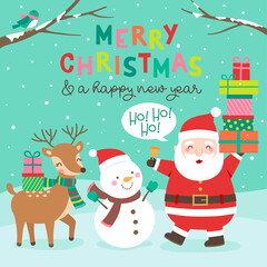Fototapeta na wymiar Cute cartoon character illustration and typography design for christmas and new year card designใ