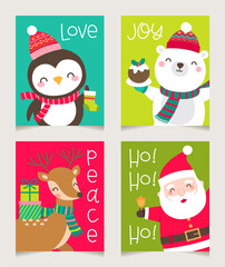 Vector set of cute cartoon character illustration for christmas and new year card design.