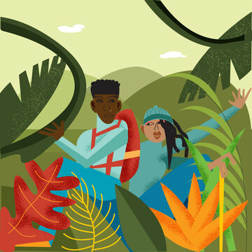 Illustration of lesbian couple in the forest