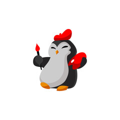 penguin with painting supplies Illustration template Design