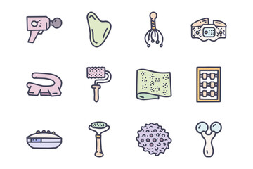 Massagers color vector doodle simple icon set