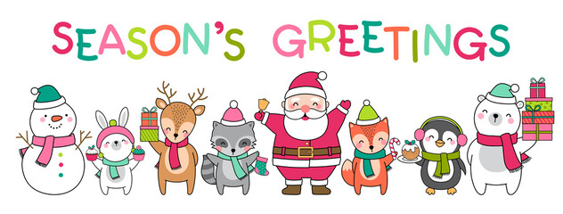 Obraz na płótnie Canvas Set of cute cartoon character illustration for christmas and new year celebration.