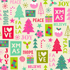 Cute christmas elements seamless pattern.