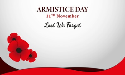 Armistice Day. Remembrance Day Background or Greeting Card Design. With red bright poppy flower icon. Premium vector template