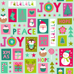 Cute cartoon character and christmas elements pattern.