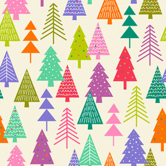 Obraz premium Colorful pine trees seamless pattern.
