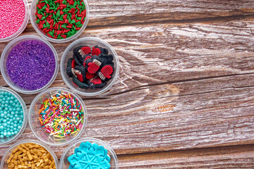 Colorful background. Edible pearls, grains and dragees, very colorful.