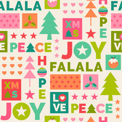 Colorful christmas elements and typography design seamless pattern.