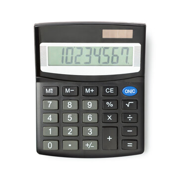 Black electronic calculator isolated on white.