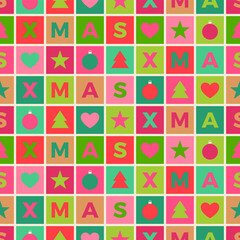 Christmas icons with square background seamless pattern