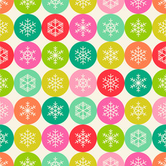 Colorful dots with snowflakes seamless pattern.