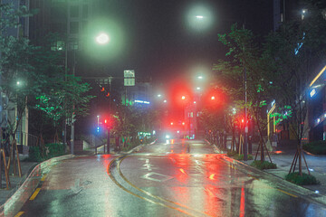 비오는 몽환적인 동네 거리