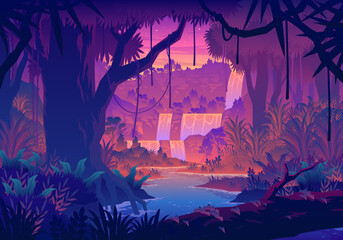 sunset jungle landscape illustration