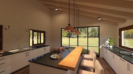 Kitchen in a country house 3d illustration