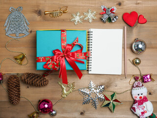 christmas decoration cute object with wood background .