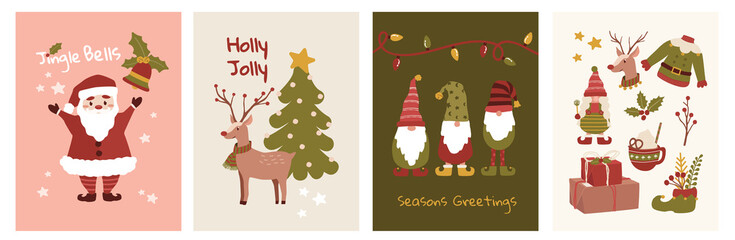 Merry Christmas illustration set for cards, social media, fabric and wallpaper