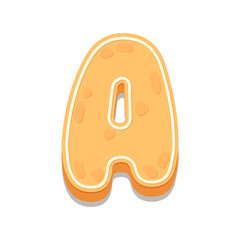 Obraz premium Gingerbread Cookies letter A. Cartoon letter with icing sugar covering. Vector illustration for your design.
