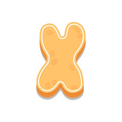 Gingerbread Cookies letter X. Cartoon letter with icing sugar covering. Vector illustration for your design.