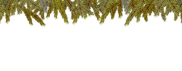 Fototapeta premium Pine tree branches. Seamless holiday border. Vector Christmas decoration isolated on white background. For celebration banners, headers, posters.