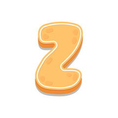 Gingerbread Cookies letter Z. Cartoon letter with icing sugar covering. Vector illustration for your design.