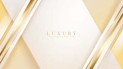 Luxury pastel cream color background with gold diagonal lines and glitter light effects elements