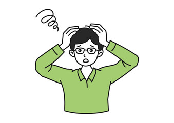 頭を抱えて悩む/困る男性のイメージイラスト素材