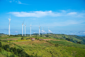 Wind turbines in the mountains, Phetchabun province, Thailand.