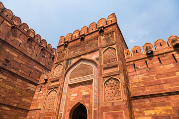 インド　アーグラの世界遺産に登録されている赤い城、アーグラ城塞